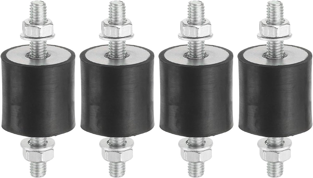 25x25mm Rubberen Studs Schokdemper, 4 stuks M6 Rubber Isolator Mounts Cilindrische Anti-Vibratie Isolator Mounts met Moeren voor Garage Motor Luchtcompressoren Motoren (VV Type)