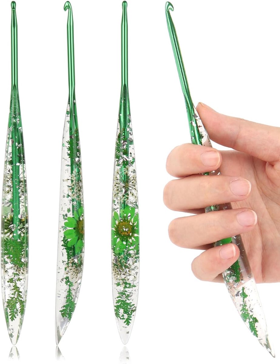 1 stuk haaknaald 4,0 mm glanzende bloemenprint 17 cm ergonomische hars artritis haaknaalden conische haaknaalden voor beginners en professionals haaknaalden