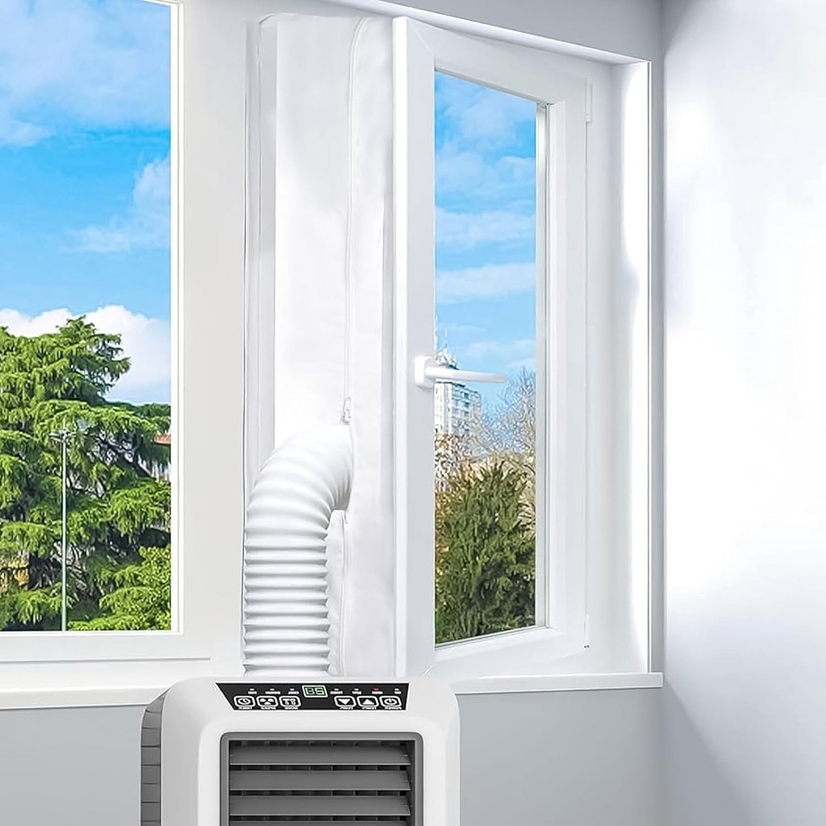 300cm Airconditioning raamafdichting, draagbaar AC raam afdichtingsset, dubbele rits, afdichtingsset voor vleugelramen voor mobiele airconditioning, waterdichte raamafdichting
