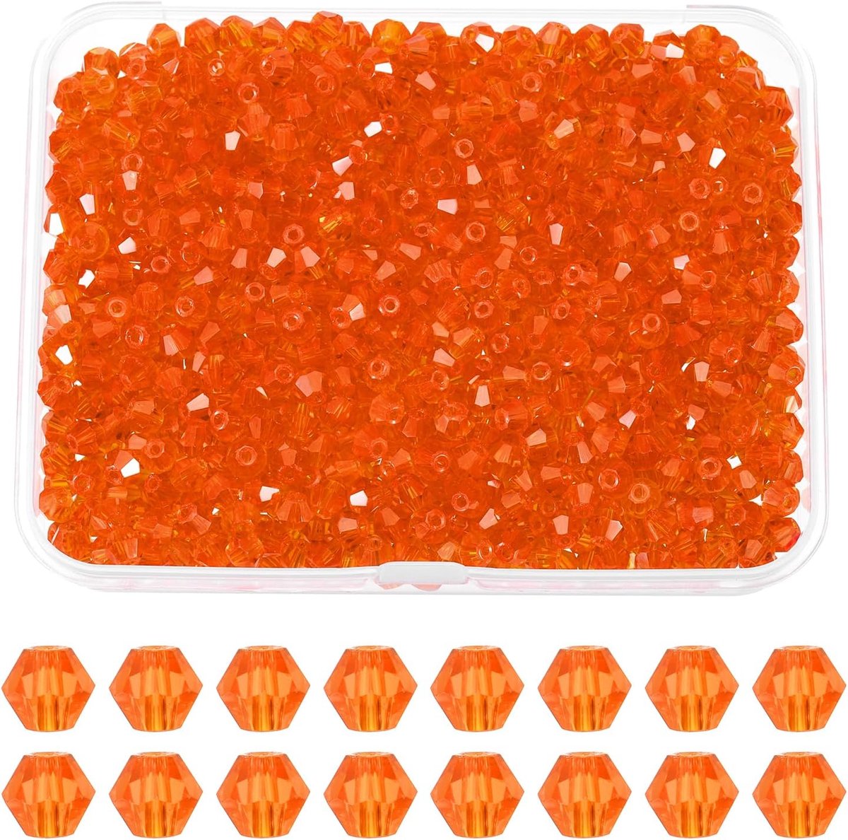 Kralen, Facetteerde Glazen Spacerkralen met Doos voor Sieraden Maken Armband Ketting Oorbellen DIY Zonnevangst Knutselen, Oranje Rood