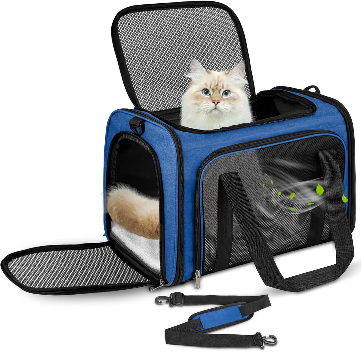 Transporttas voor katten en honden, hondentransportbox, opvouwbare kattentransportbox, draagbaar, 8 kg, kattenhonden, draagbox voor middelgrote honden, katten (L, blauw) L 50 cm x B 34 cm x H