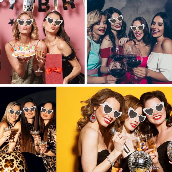 Bruiloftsbril met hart, retro damesbril, met parels, White Love Heart, zonnebril, bruiloftsdecoratie, voor bruiloft, vrijgezellenfeest, carnaval, enz — afbeelding 4