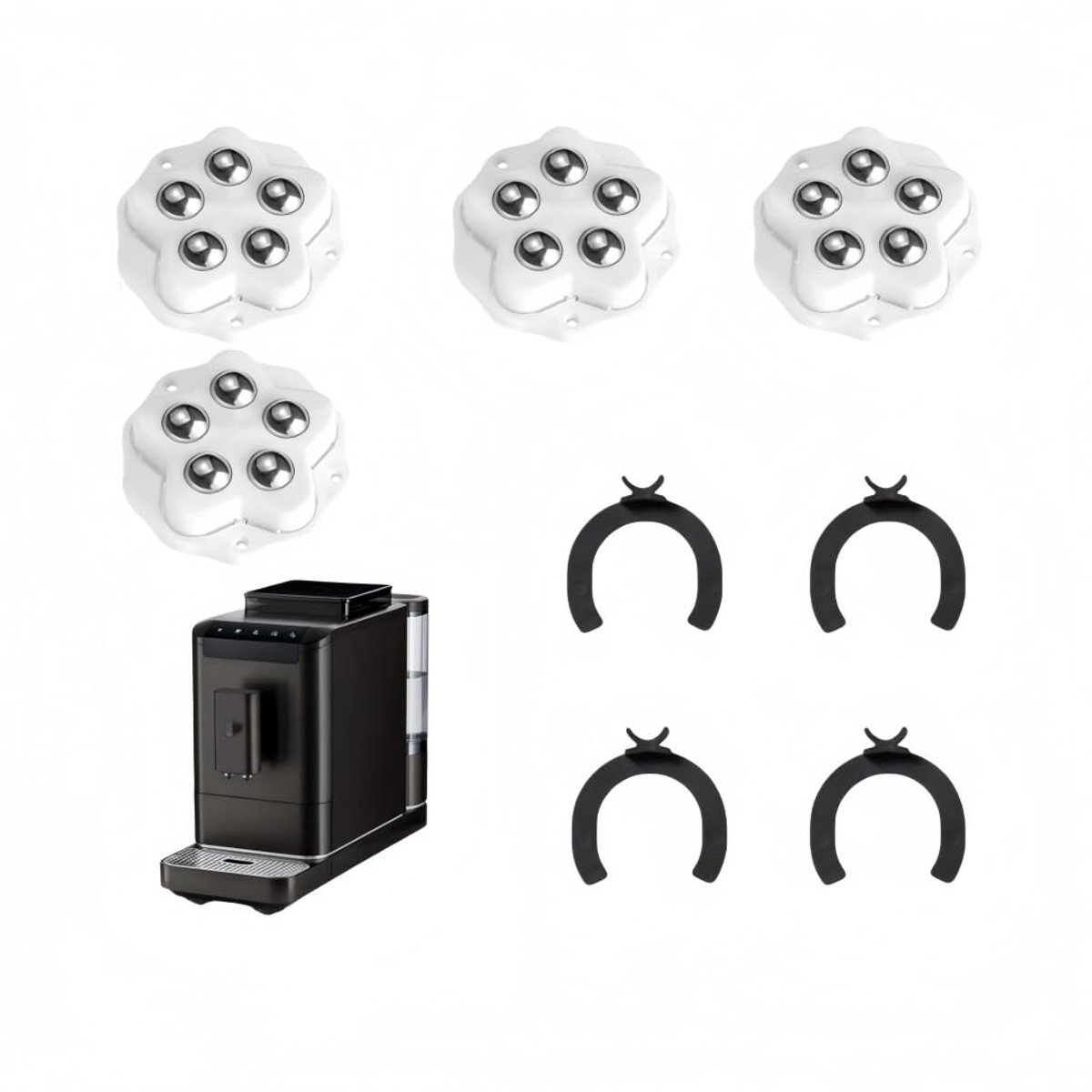4 stuks kogelwielen, zware belasting, meubelroller, zelfklevend, 360 graden wielen met stalen kogels en rem, draagvermogen 300 kg, platte wielen voor meubels, keukenapparaten, koffiezetapparaat