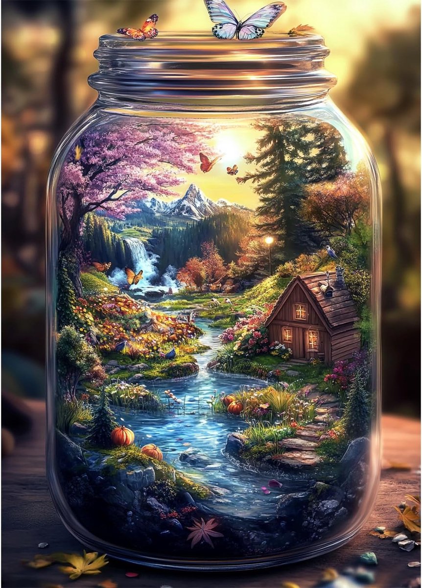 Legpuzzels voor volwassenen, 1000 stukjes, onmogelijk, moeilijk, moeilijk, uitdagende puzzels voor volwassenen, 1000 stuks, wereld in fles, natuurdroom, 1000 stukjes, 71 x 50 cm