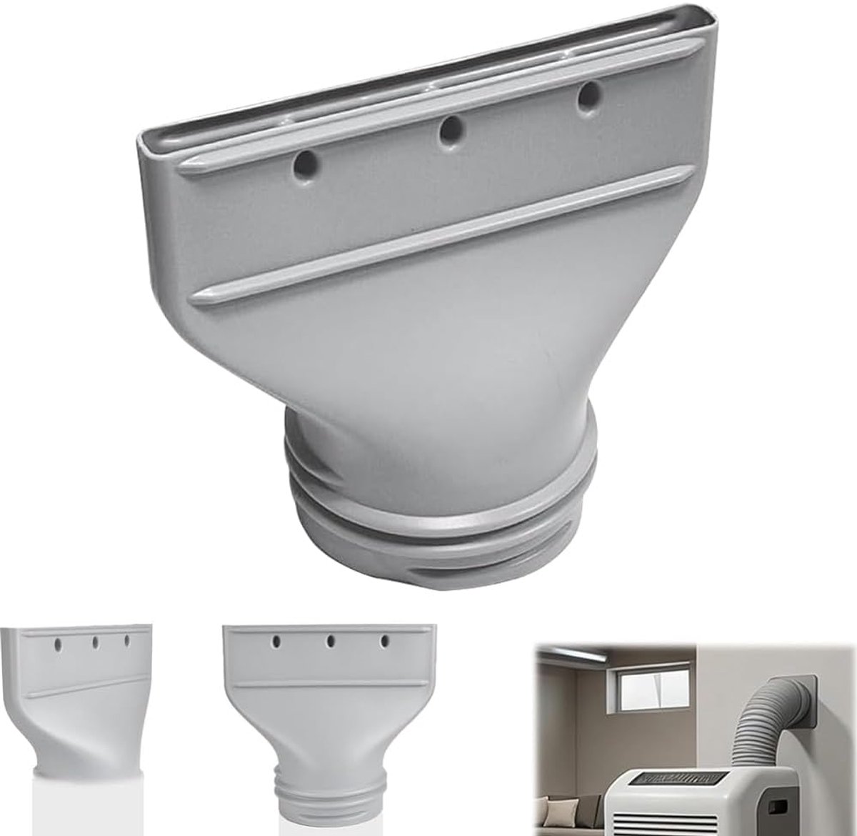 KZQ Adapter voor afvoerslang van mobiele airco (voor vlakke ramen, 130 mm/150 mm) — Accessoire voor mobiele airco's, wasdrogers en ventilatiesystemen in voertuigen