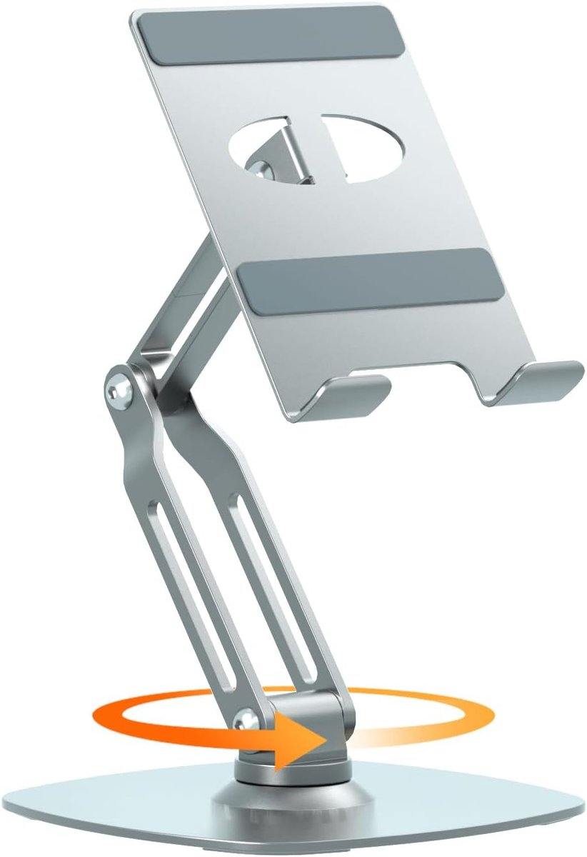 tabletstandaard voor het bureau, verstelbare en opvouwbare iPad-standaard met 360° draaibare basis, iPad-houder van metaal, compatibel met Tabs, Kindle, iPhone en 4-16