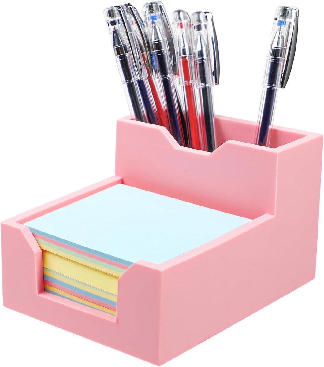 Roze Silicone Memo Pad Houder, Sticky Notes Houder met Pen Slots Past 3 × 3 Inch Sticky Notes