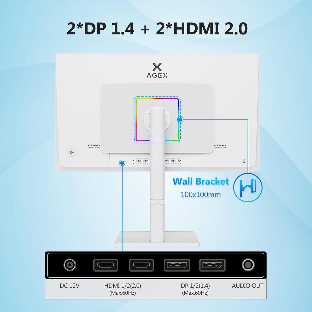 A AGEX X Agex - 27 inch 4K monitor UHD - 3840x2160 IPS 60Hz in hoogte verstelbaar wit thumbnail 2