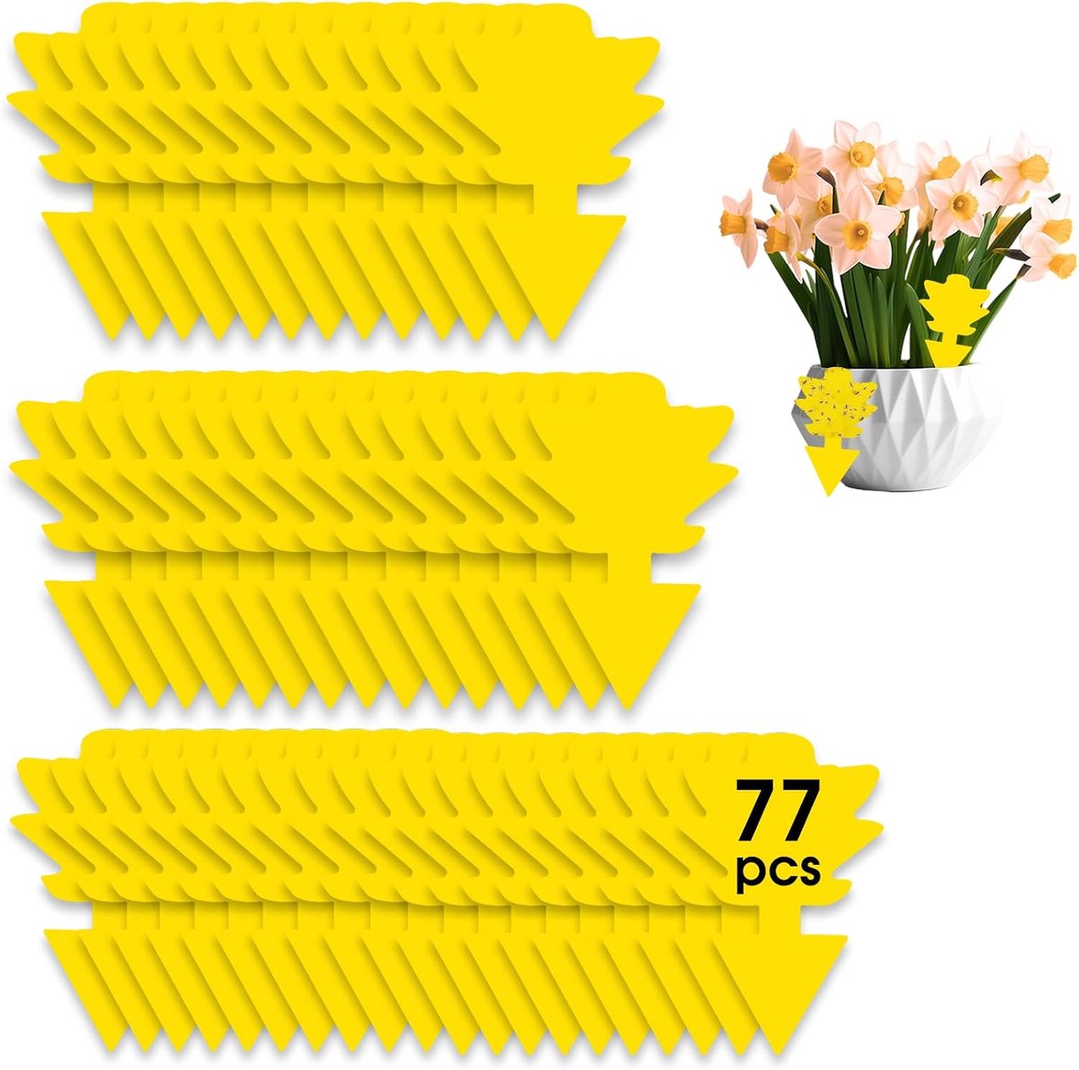 77 stuks gele stickers, rouwmuggen, veilige vliegenval, insecticidevrije gele borden ter bestrijding van kleine vliegen, waterdicht, niet giftig, lijmval, schedelbestrijding, potgrond