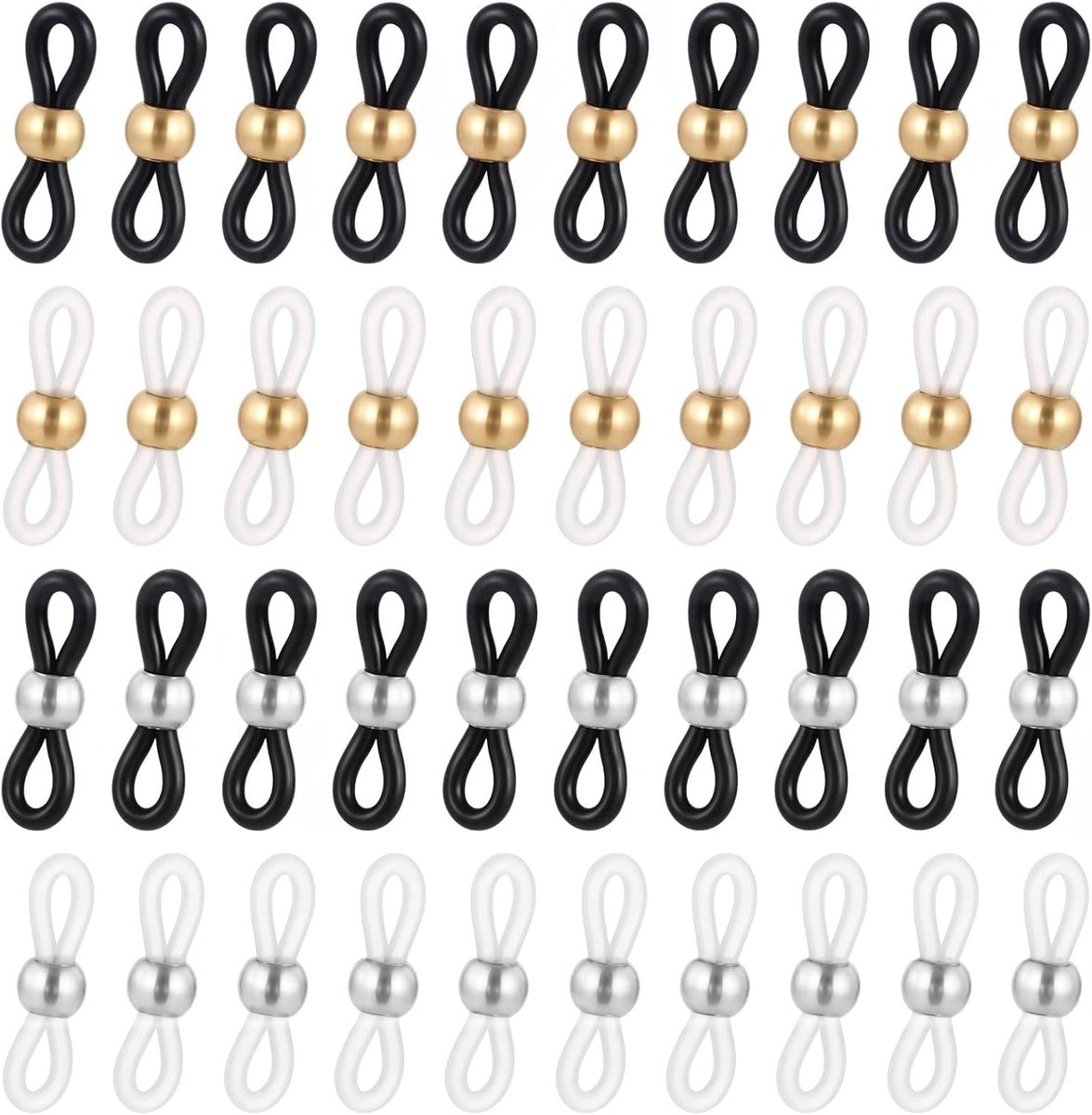 40 stuks brillenkettingen voor vrouwen connector, lenzenvloeistof ketting eindigt rond nekhouders, vervangende ring, antislip riemen voor leesriem, lus stijlvolle doe-het-zelf - rubber