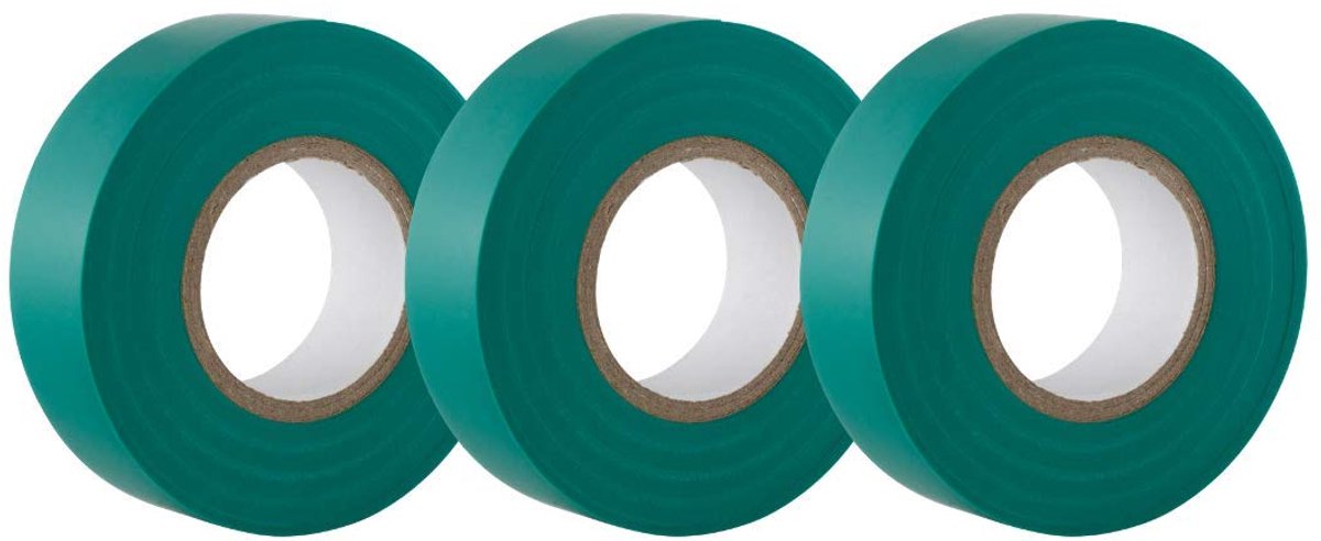 Groene elektrische tape, 19 mm x 20 m, sterke zelfklevende pvc-isolatietape voor isolatie, reparatie en bescherming van elektrische draden, 3 rollen