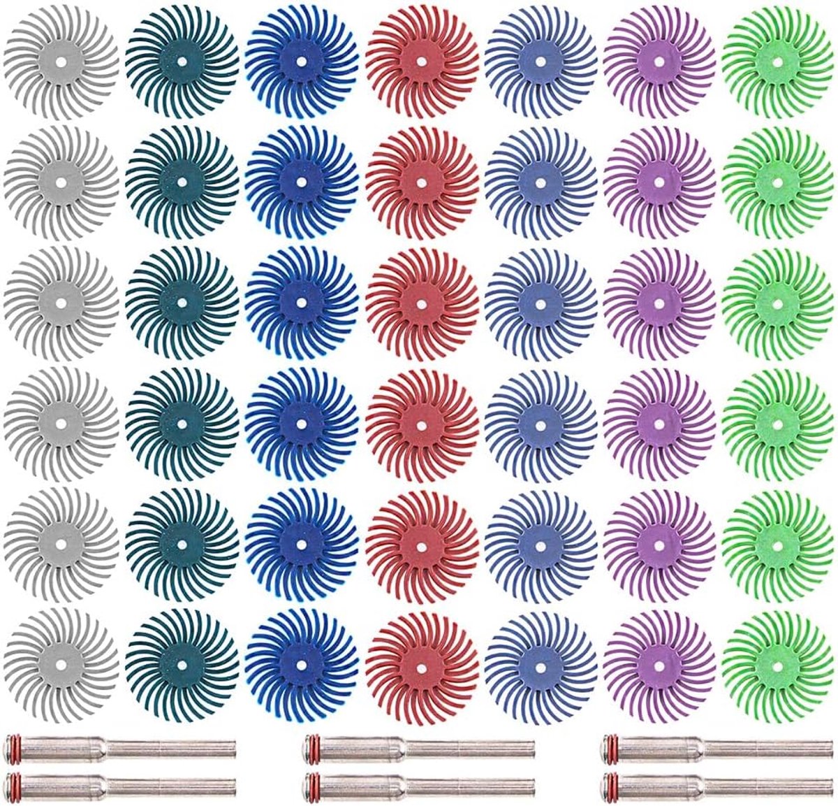 42-delige radiale borstelschijf 25 mm / 1 '' gemengde korreldetail schuurborstelassortimentset met 3 mm opspandoorns tussen polijstschijf voor reinigen, afwerken, ontbramen, polijsten