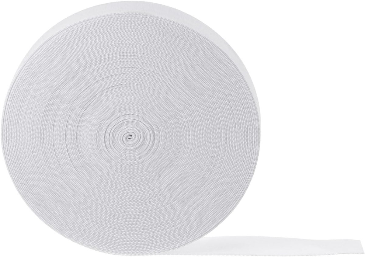 20 meter naai-astiebanden, 25 mm breed, plat gebreid, rekbaar elastiek voor doe-het-zelfprojecten, kunst en handwerk, wit