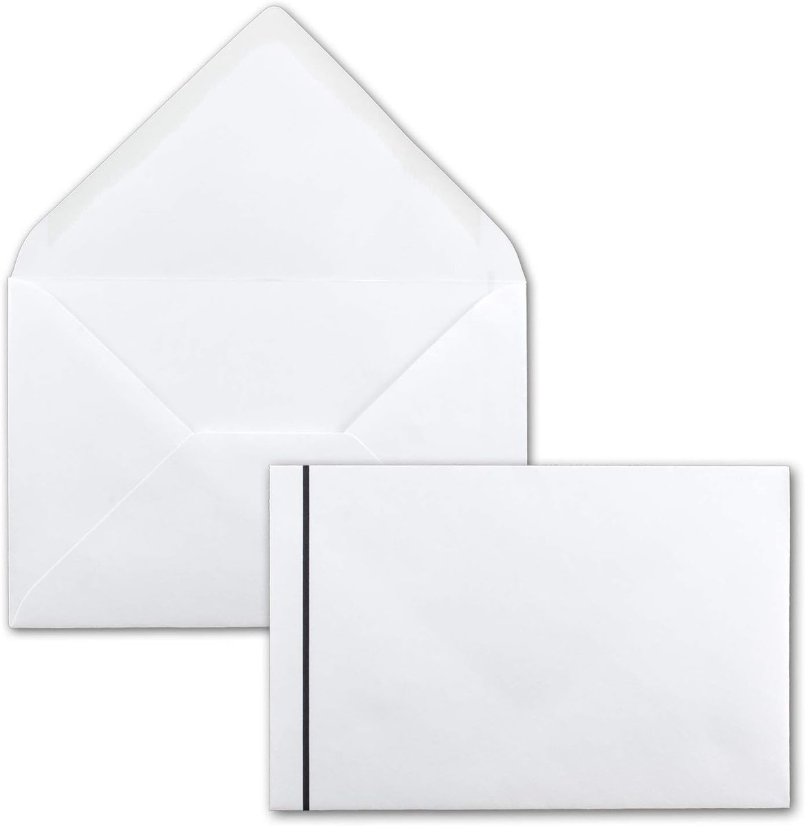 wit met zwarte rouwstreep, 100 stuks, DIN C6, 114 x 162 mm, met natte plakrand zonder adresvenster, voor begrafenis, rouwaankondiging, bedankje, condolentie