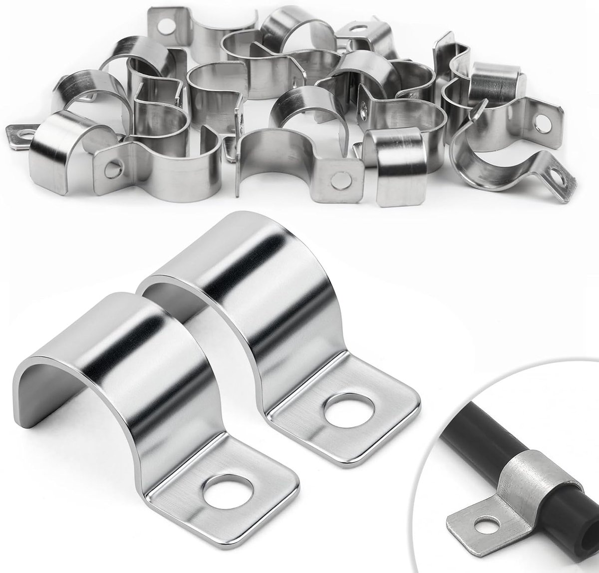 25 stuks pijpklemmen 18 mm pijpklem buisbeugels met één gat V2A roestvrij staal U-beugels Heavy Duty kabelklemmen bevestigingsmiddelen voor Ø 17-18,5 mm kabels waterleidingen bevestiging verzonken