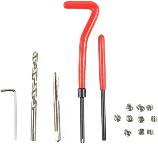 Schroefdraadreparatieset, sneldraaistaal schroefdraadreparatieset met rode kunststof handgreep, helicoilkit voor M6, geschikt voor boormachine, dagelijkse reparatie, autoreparatie en meer — afbeelding 5