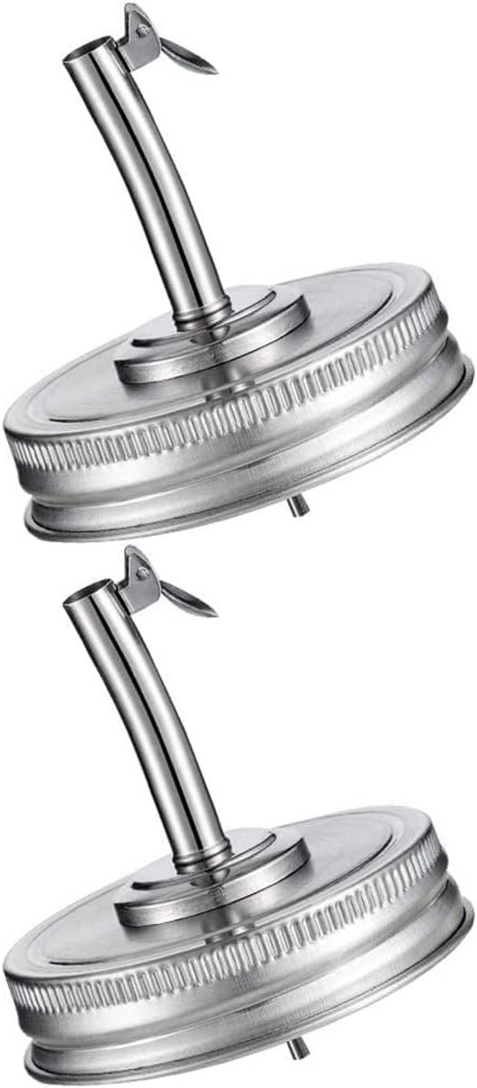 2 Stuks Mason Jar Olie Uitloop Deksel Olijfolie Azijn Schenktuit Dispenser Deksels Olie Uitloop Deksels met Caps Compatibel met Brede Mond Mason Jar