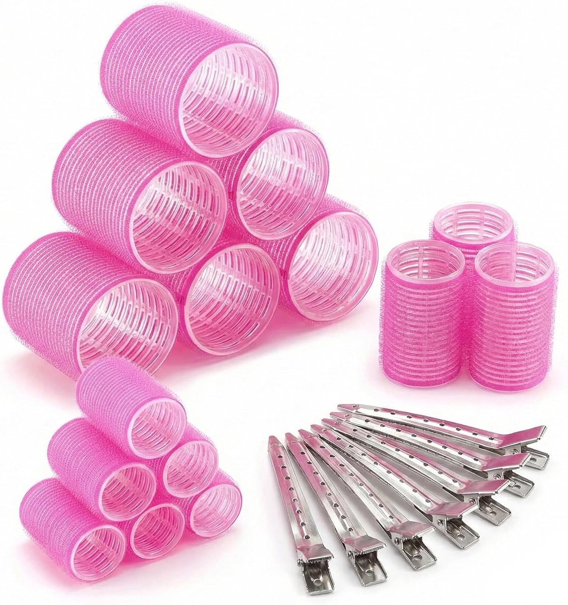 Krulspelden, 28 stuks haarrollers, grote krullen, krullen zonder hitte, haarkruller met 10 stuks klemmen voor verschillende haarlengtes