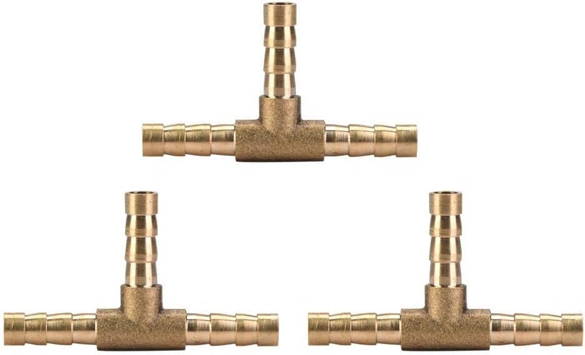 T-Stuk Van Messing 5 Stuks T-Slangaansluitingen Voor Lucht Water Olie Gas 6 8 10 12 Mm (6 Mm)