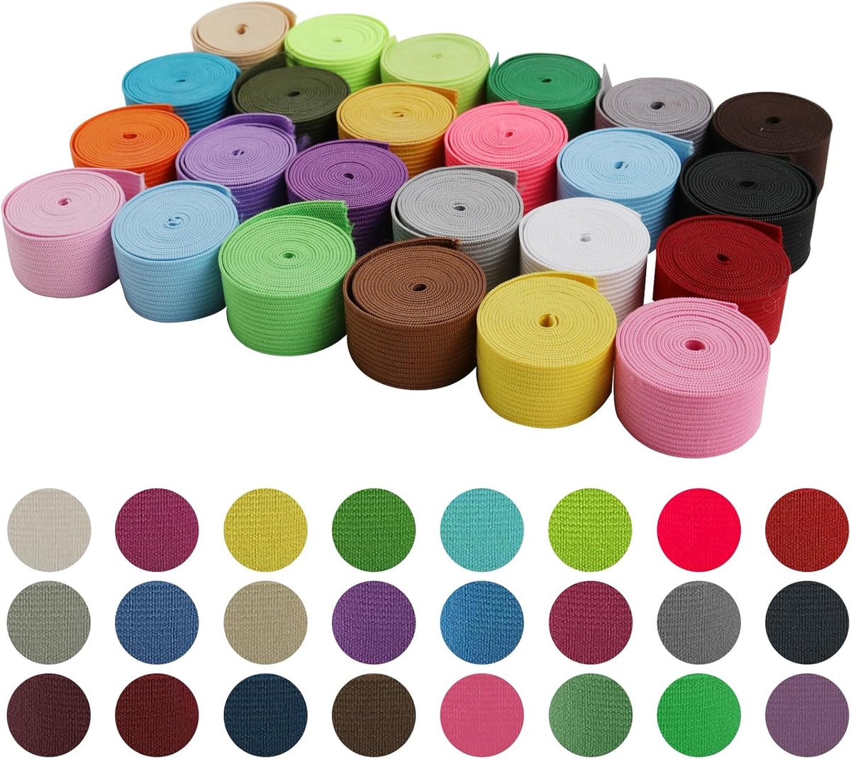 Elastische band, 24 kleuren, 20 mm brede platte elastische banden voor naaien, rekbare tailleband, stoffen band, wasbaar voor naaien, kunst en ambachten, doe-het-zelf handwerk
