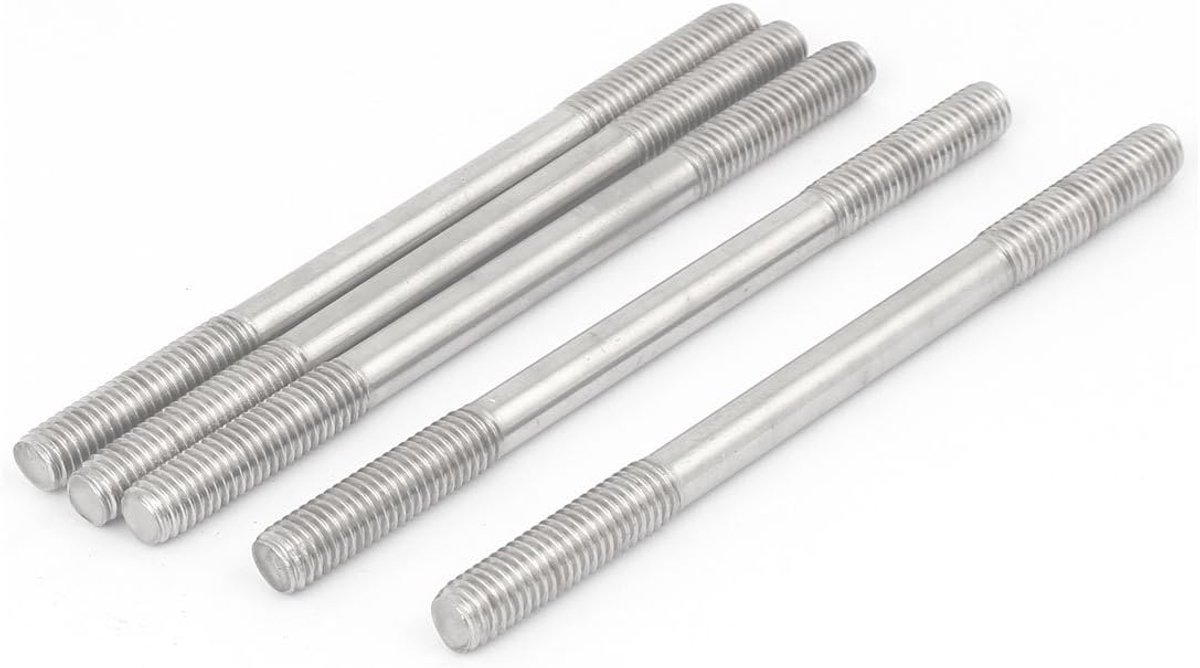 sourcing map 5stk 304 roestvrij staal dubbeleindprofiel schroefdraadstang schroefdraadbout stud tanden M8x120mm de