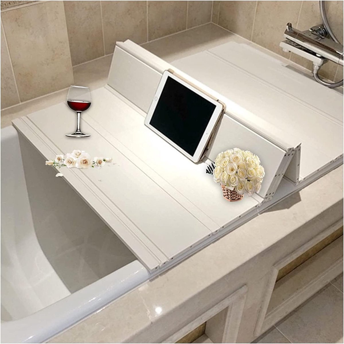 badkuipafdekking, opvouwbaar, stofdicht, waterdicht | pvc, voor thuis, badkamer, SPA-ervaring, wit (70 cm x 170 cm x 0,65 cm)