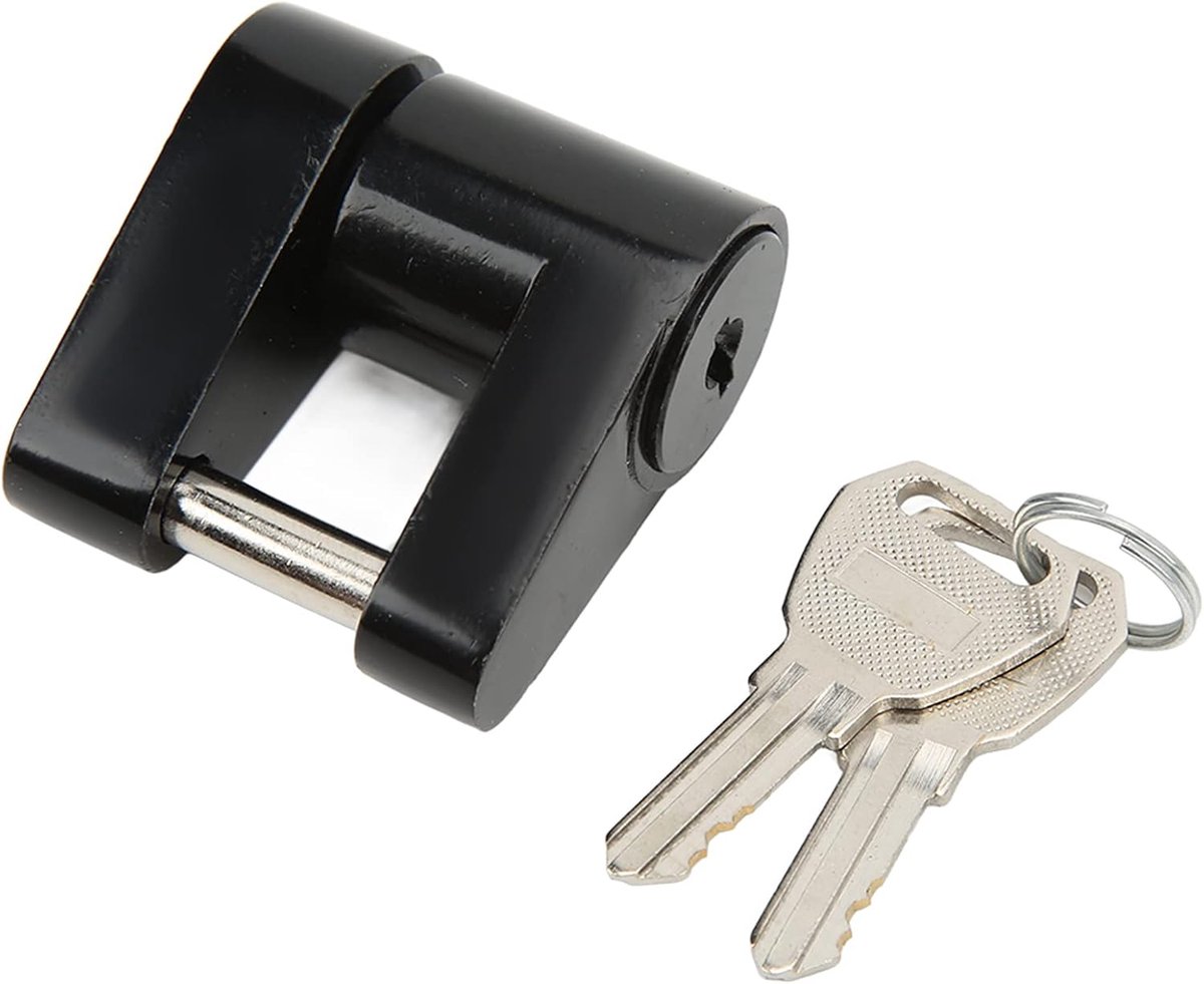 Trekhaak Zwart 1/4 Inch Aanhangwagenslot Zine Legering Anti-diefstal Trekhaakkoppelingsslot met 2 Sleutels voor RV Truck Camper Trekhaakslot