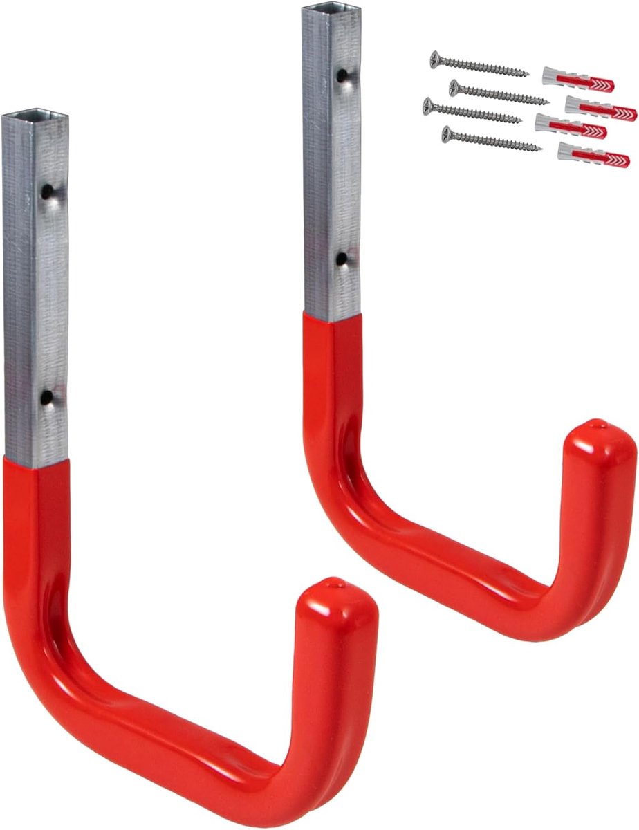 Haken voor schroeven Verzinkt Staal Met rubberlaag | Mono | 2 Apparaathaken Lengte: 80 mm incl. Bevestigingsmateriaal | Muurbeugel Garage