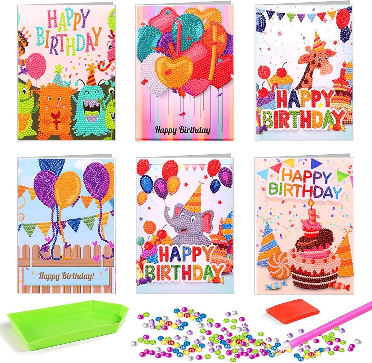 Diamond Painting, 6 stuks 5D DIY kaarten met envelop inbegrepen