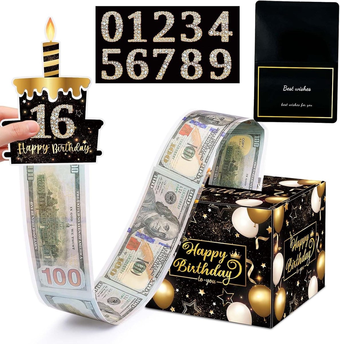 Birthday Geldcassette WISIRENT, verrassingsdoos voor geldcadeau met wenskaart, doe-het-zelf geschenkdoos, verjaardag en jubilea