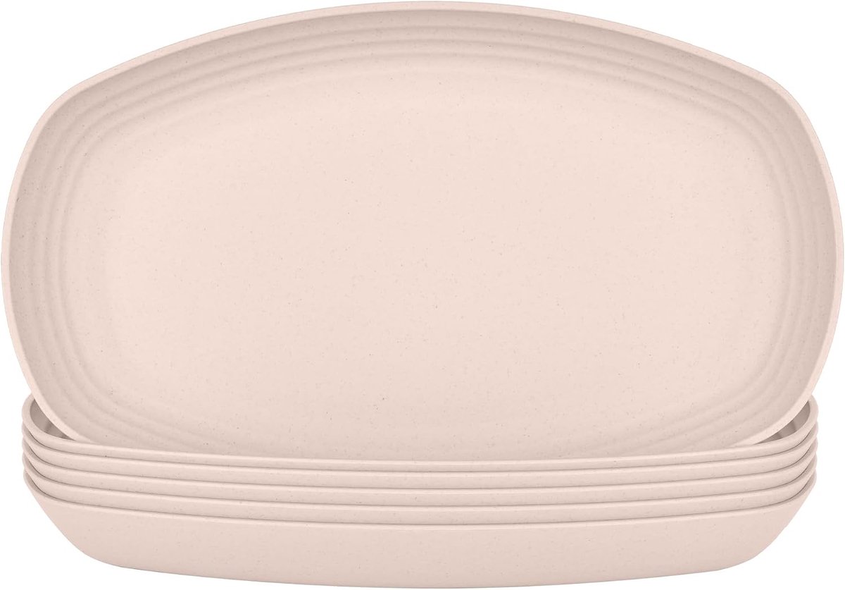 Diepe Bordenset, 6-Delig 25cm Onbreekbaar Plastic Dinerborden, Herbruikbaar Camping Borden, Licht, Kunststof, Magnetronbestendig Vaatwasmachinebestendig, Beige