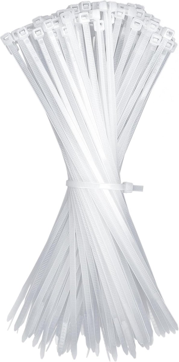 Kabelbinders, kunststof, wit, 200 x 3,6 mm, voor elektriciens, nylon, voor bekabeling, kabelmanagement, tuinieren, breukkracht, 18 kg, 100 stuks