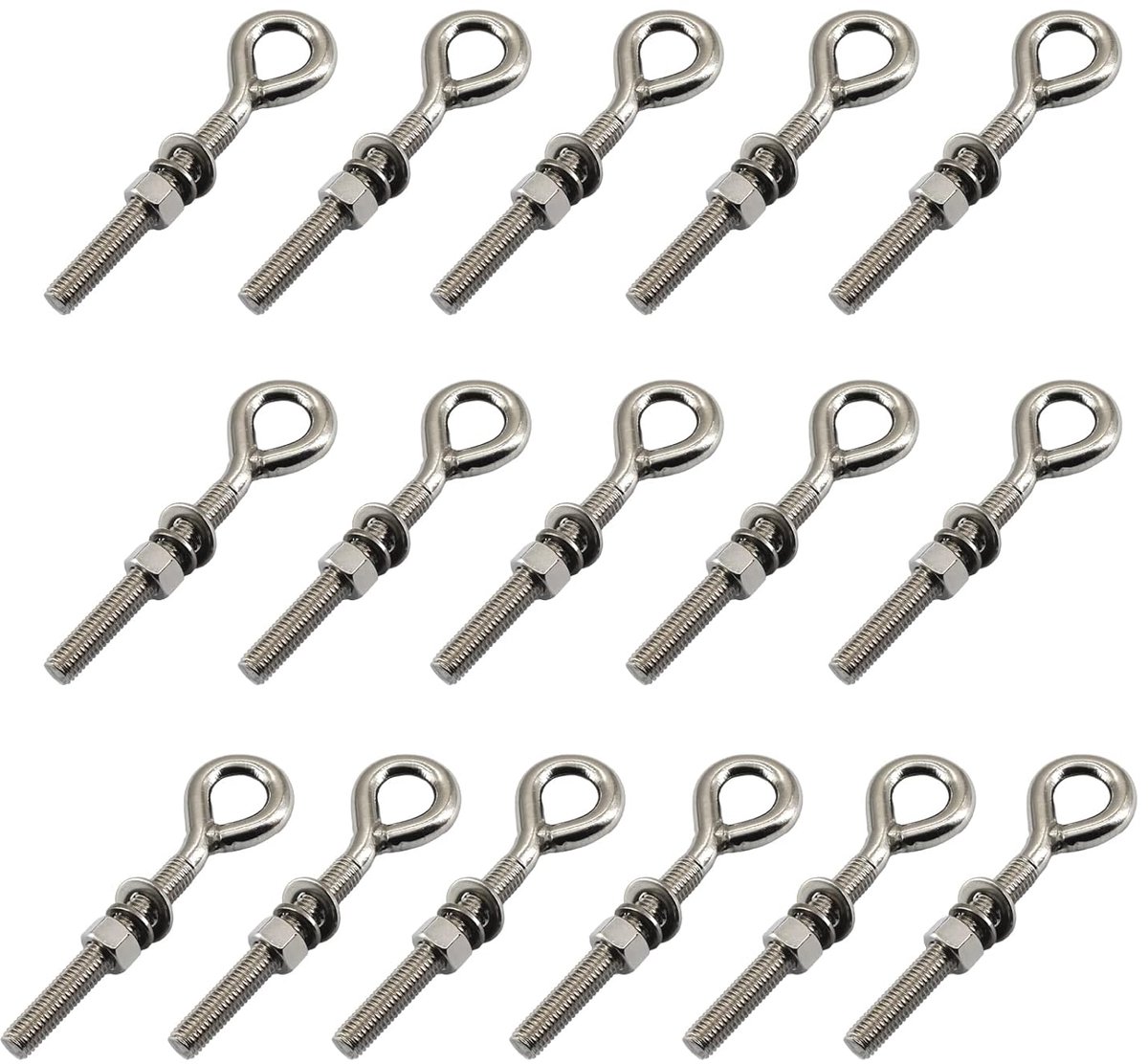 16Pcs M5 Rvs Oogbout Met Moer En Wasmachines Lange Schacht Schroefdraad Ringbolt Gesloten Ring Oogbout