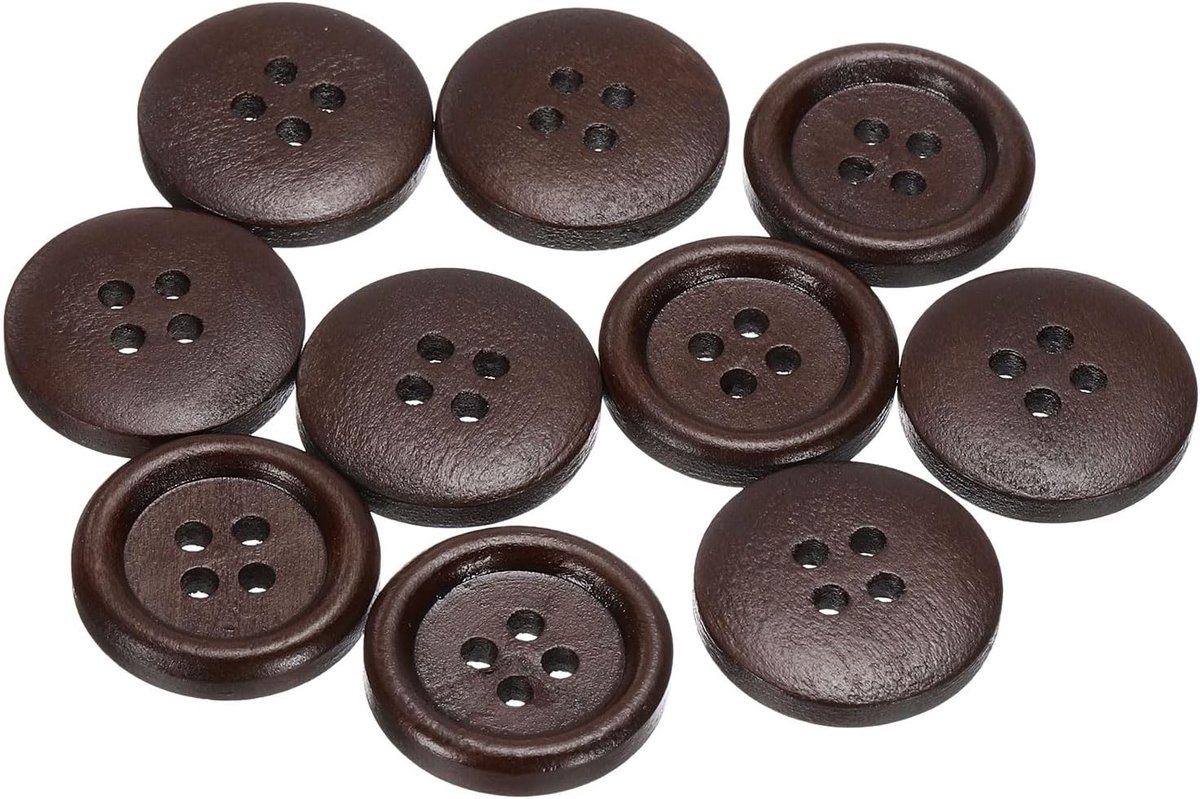Knopen 4/5 inch (20 mm) 4 gaten ronde knopen van hout vervanging voor kleding doe-het-zelf handwerk decoratie, donkerbruin