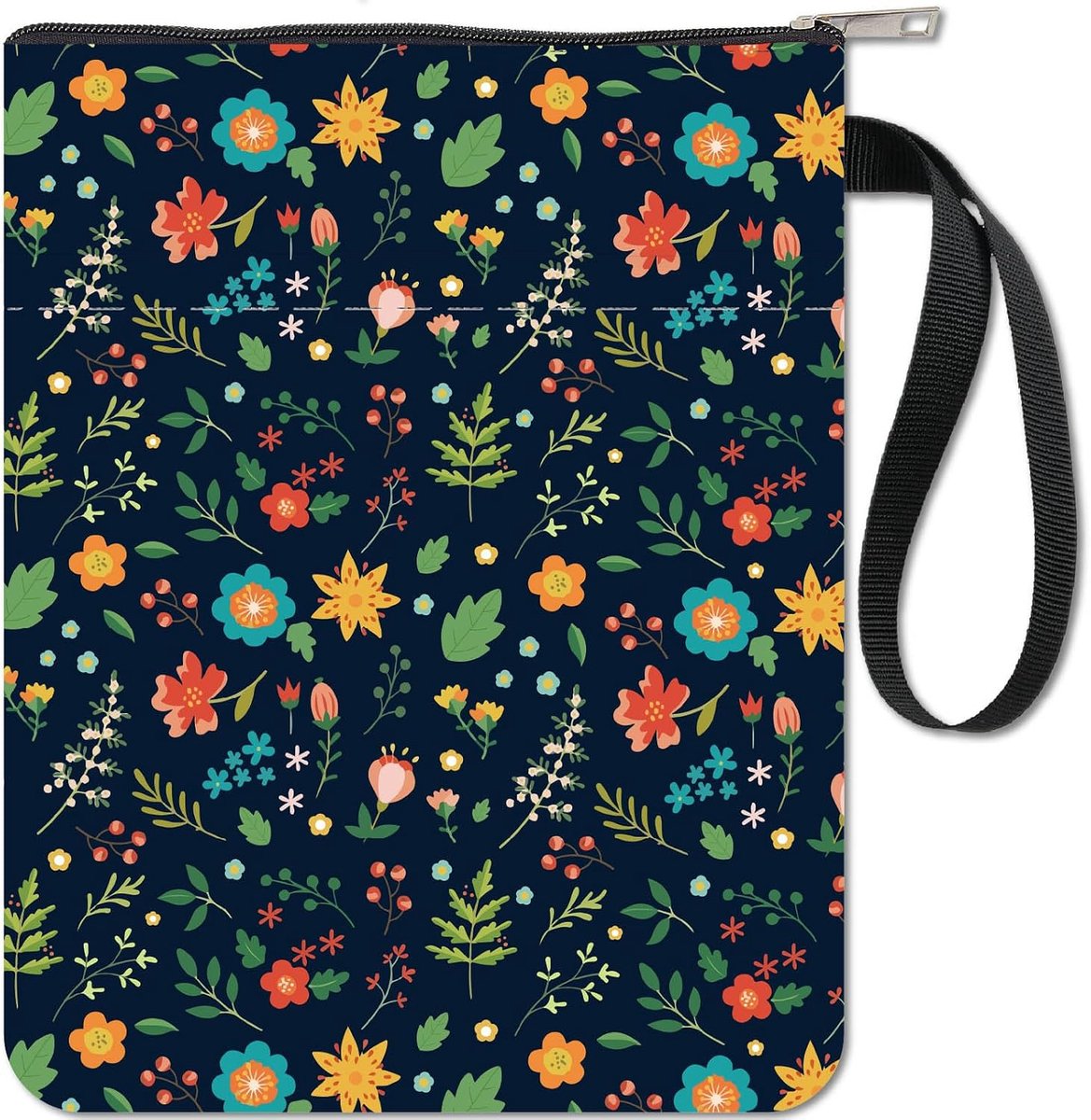 Zwarte mouwen bloem blad covers beschermer voor paperbacks - wasbare stoffen doek hoes met rits en extra zak - geschenken voor boekenliefhebbers, klasgenoten, vrienden