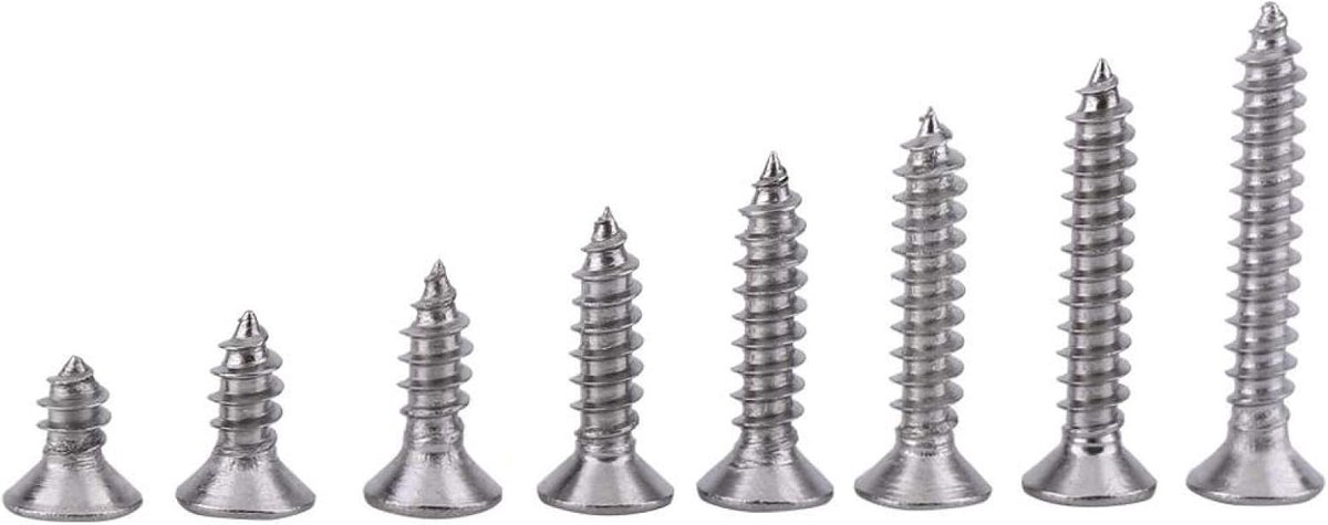 200 stks M3 Rvs SS304 Pan/Platte Kop Wafer Hoofd Zelfborende Plaatwerk Tek Schroeven Assortiment(Flat Head Self-tapping Screws)