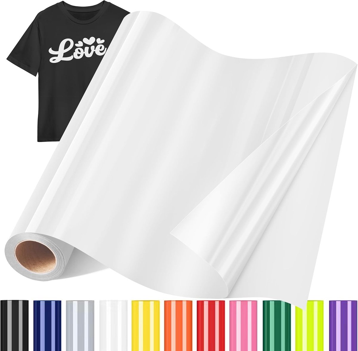 Vinyl om op te strijken voor stoffen, vinyl sticker voor T-shirt wit | 30,5 x 426 cm thermotransferfolie, volume stoffen om op te strijken, voor T-shirt, tas, hoed, doe-het-zelfgeschenken