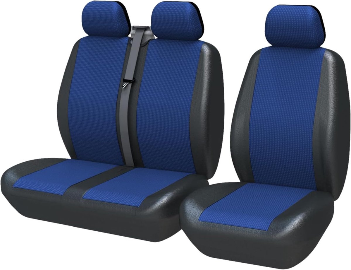 Universele 3-zits stoelhoezen, stoelhoes voor vrachtwagen, vrachtwagen, bestelwagen, busje, voor bestuurder en passagier 2+1, voor- voor- voor- voor- en tweepersoons, blauw