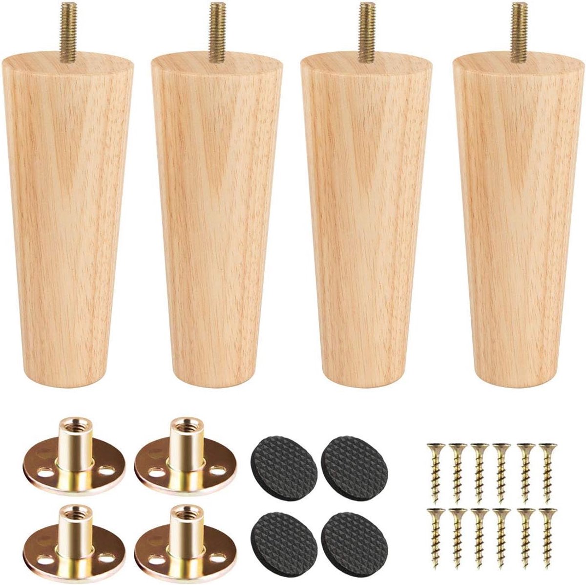 Poten, Btowin 4 Stks Middeleeuws Modern Houten Vervangende Voeten met Schroefdraad 5/16'' Hanger Bouten & Montage Plaat & Schroeven voor Bank Bank Stoel Stoel Kast TV Stand 12" (30cm) Natuurlijke houtkleur