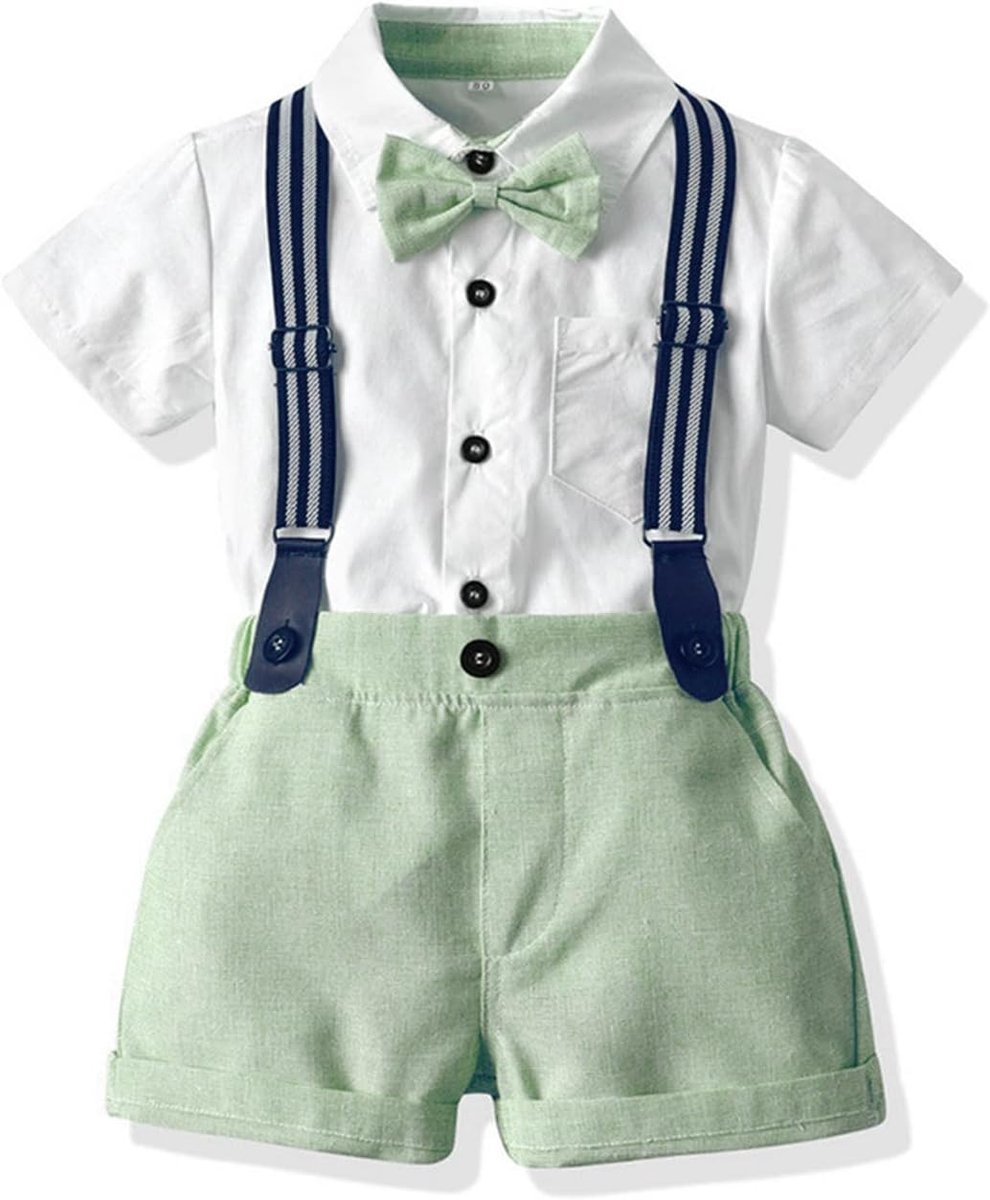 Baby Gentleman Set met bijpassende strik, hemd, bretels en broekje
