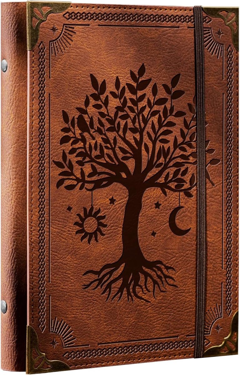 PU Lederen A5 Binder 6 Ring Hervulbaar Journal Cover Geen Refill Papier A5 Planner Binder Losse Blad Binder Notebook 14,5 cm x 21,1 cm, Bruine Boom