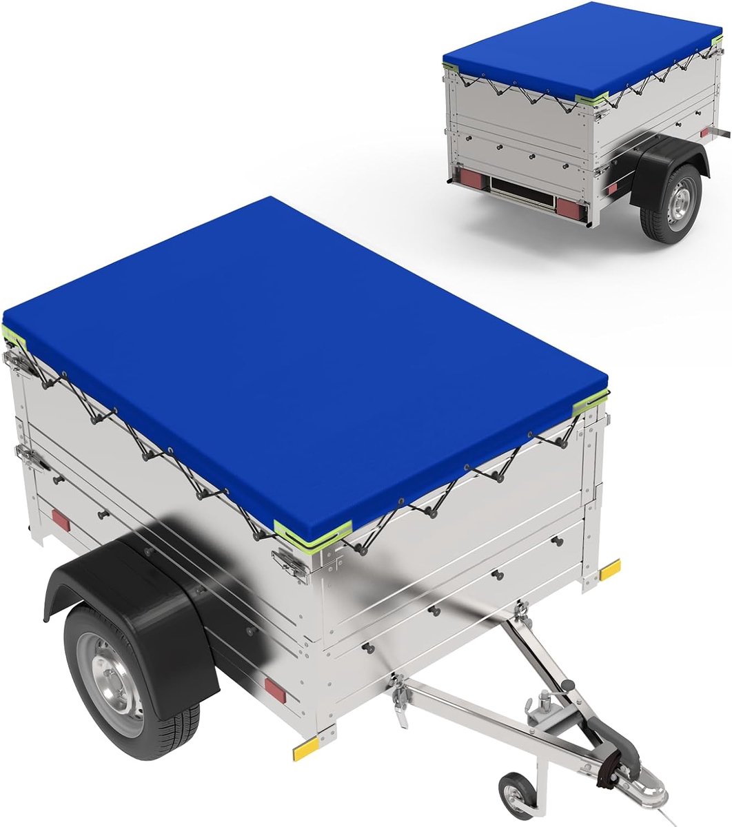 Afdekzeil voor aanhanger Stema Böckmann 750 kg personenauto, 258 x 136 x 10 cm, versterkt, waterdicht en scheurvast, PVC-materiaal (blauw)
