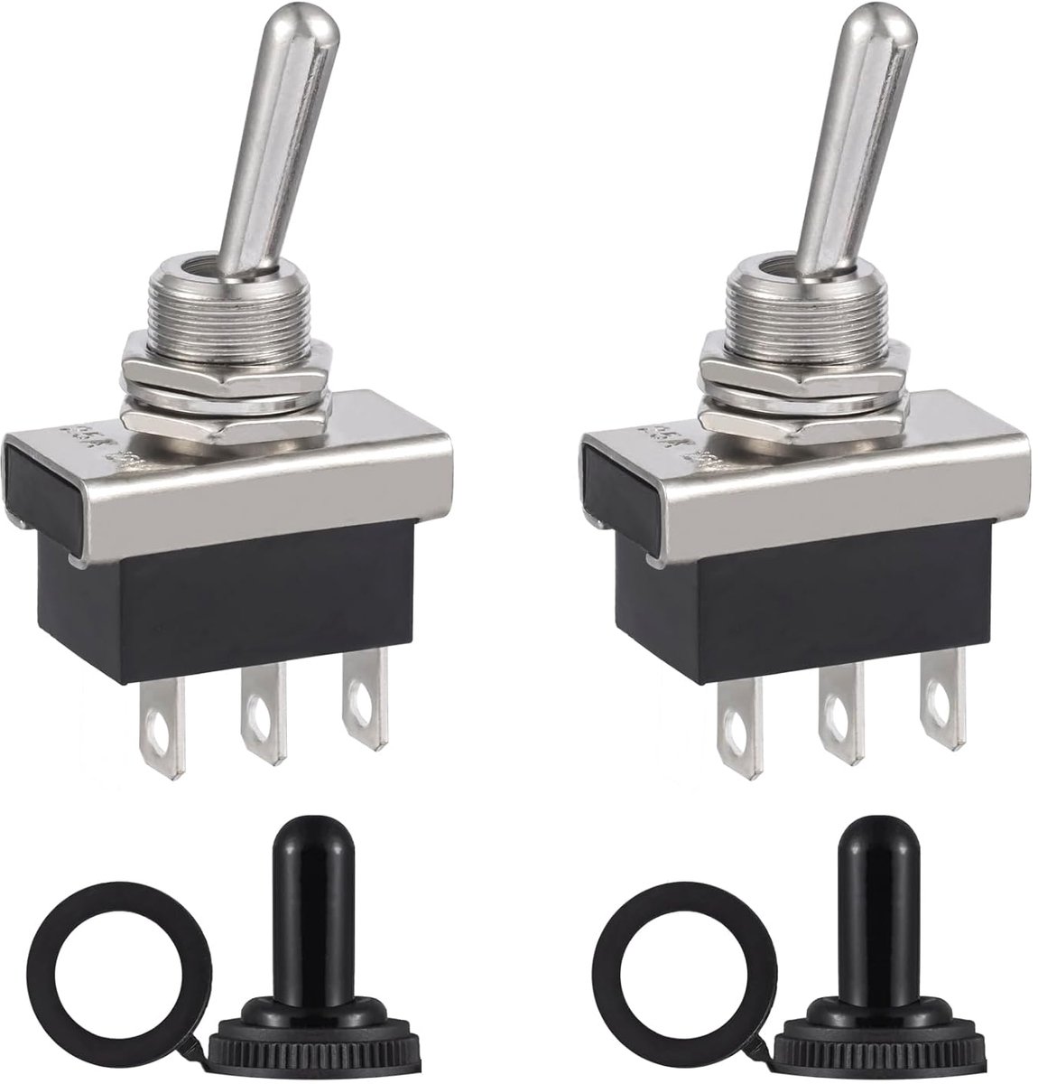 KN3D-102 Tuimelschakelaar, 12 V 25 A, SPDT ON-ON 3-pins, 2 posities, 12 volt, met waterdichte kap voor auto (verpakking van 2 stuks)