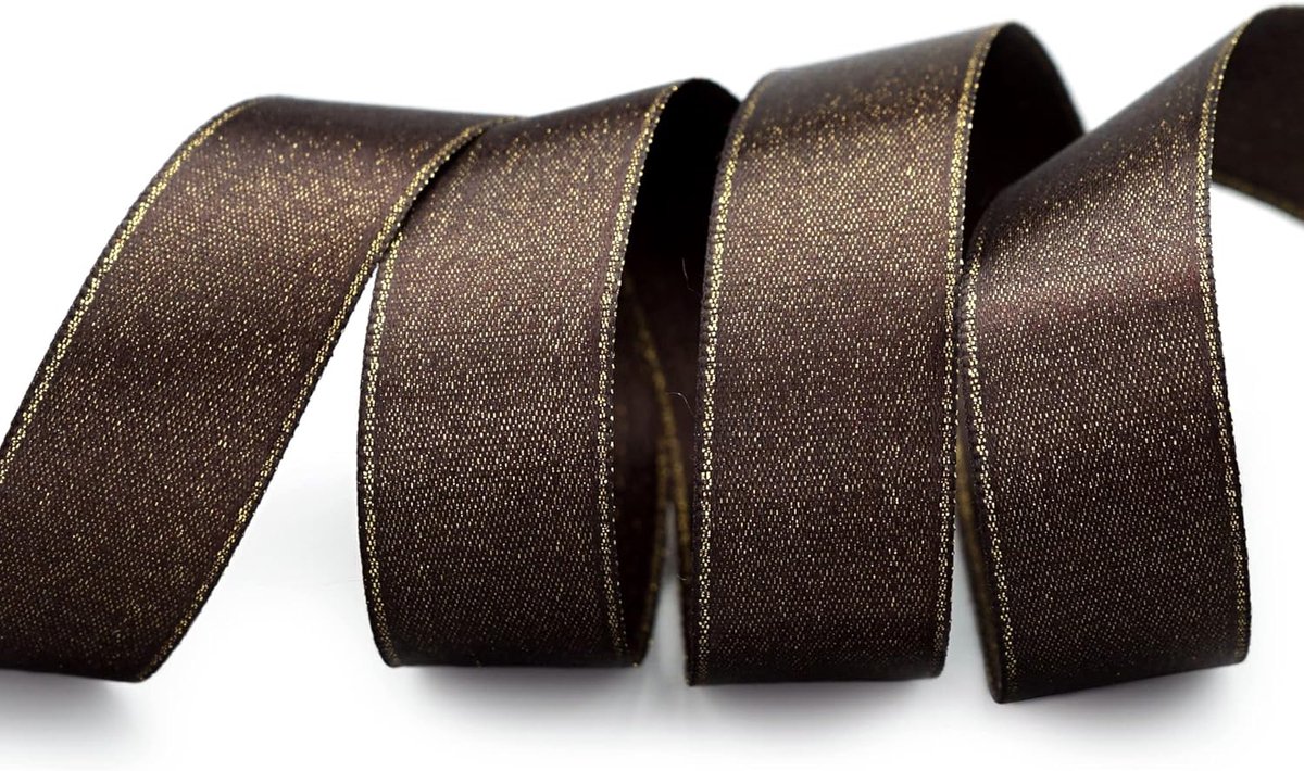 20 m x 25 mm satijnen lint glanzend met Lurex BRUIN donkerbruin goud dubbelzijdig lint van satijn zonder draad zacht en glanzend cadeaulint decoratielint decoreren Kerstmis