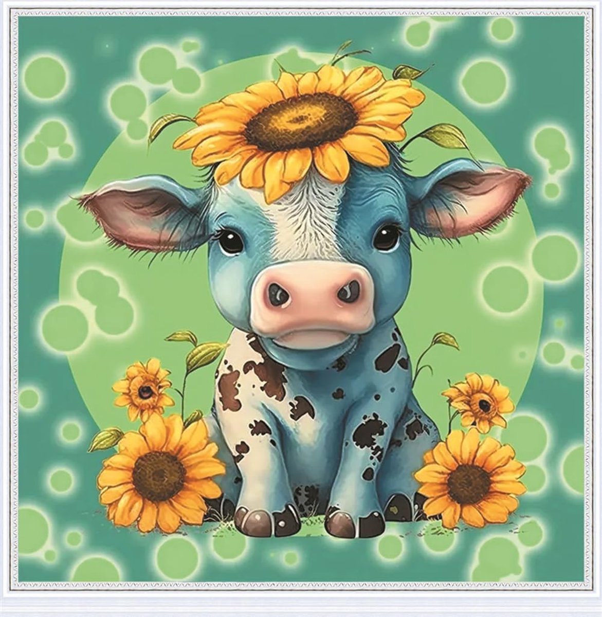 kruissteekset, 11-draads, geprent, koe-dier-zonnebloem borduurset met accessoires, voorbedrukt (36 x 36 cm) (Os 4)