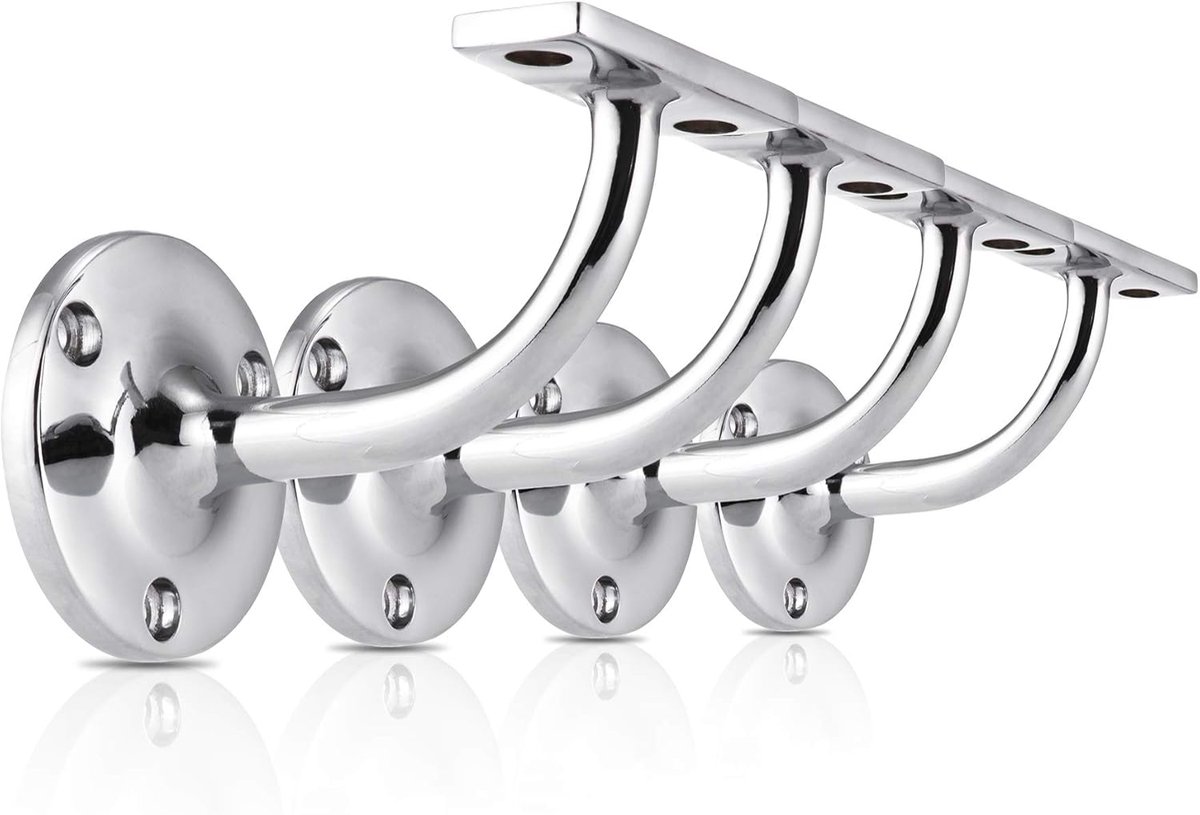Set van 4 gepolijste chromen leuninghouders, balustradesteunen voor trapleuning-handgrepen.