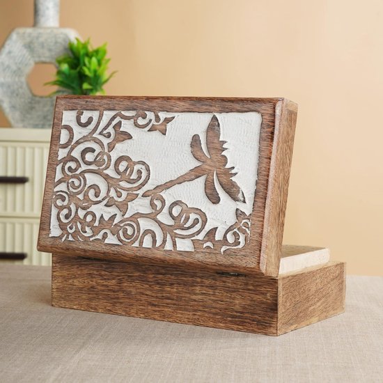 Houten Handgemaakte Decoratieve Doos Reptier Wit En Bruin - Multifunctioneel Gebruik Als Sieradenopslag Horlogedoos Geweldig Als Geschenken van houten — afbeelding 5
