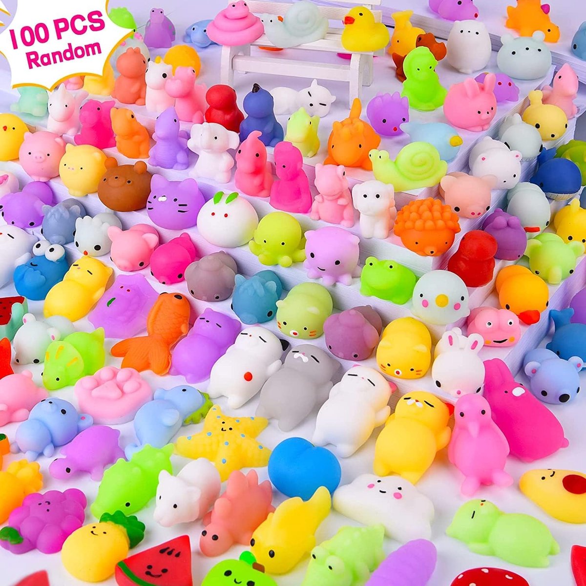 100 Stuks Squishies Mochi Squeeze Toys Mini Anti-angstspeelgoed voor Kinderen en Volwassenen, Kinderfeestjes Cadeaus Decoraties Prijzen voor in de Klas (Klassiek 100pcs)