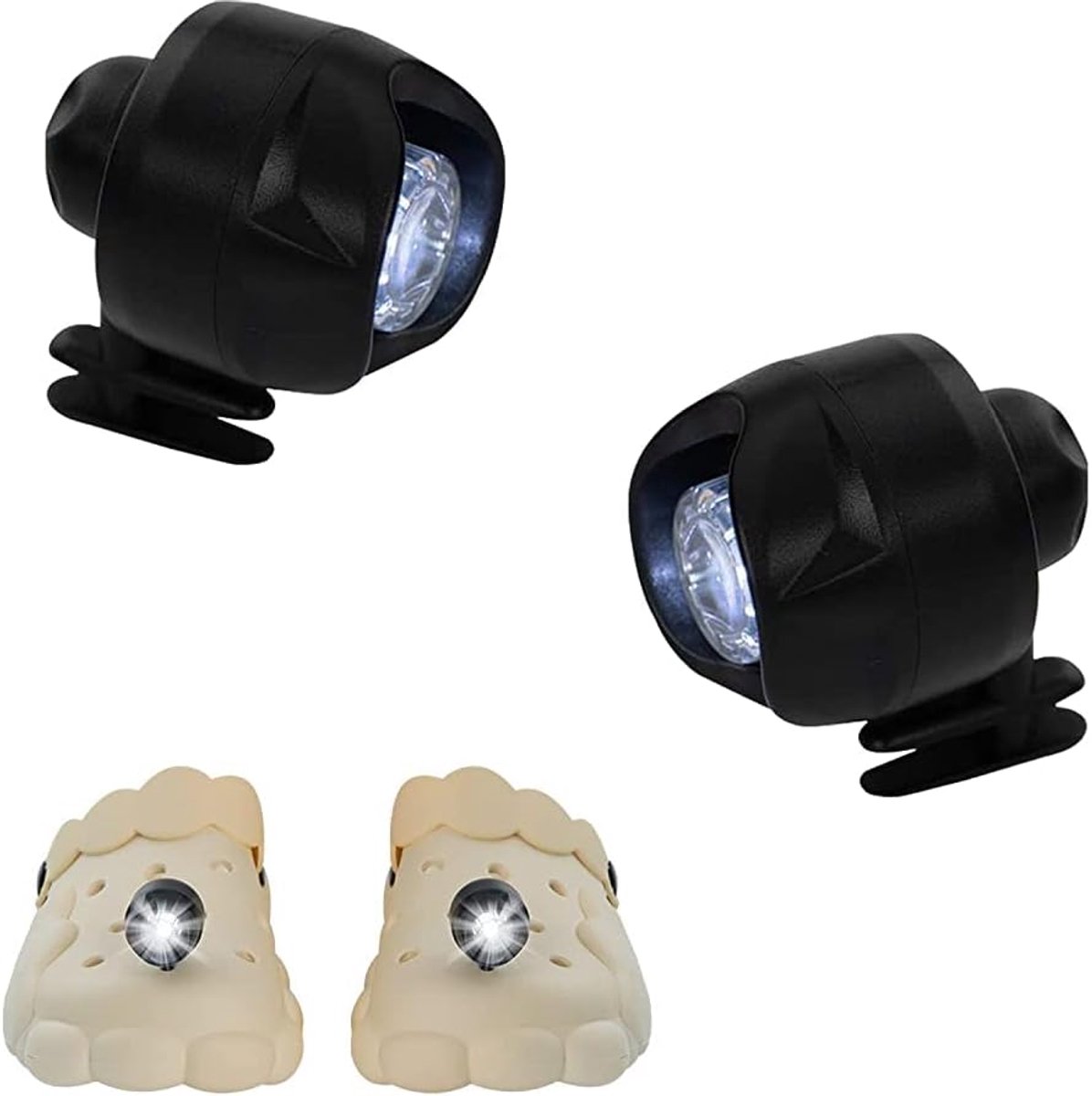 2 zwarte koplampen worden gebruikt voor croc-schoenen, schoendecoratie en schoenaccessoires., Kunststof