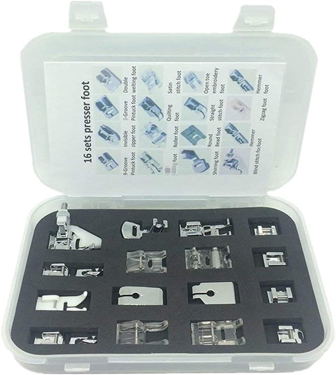 16 stuks professionele naaimachine naaivoeten kit multifunctionele zoom voet reserveonderdelen accessoires voor Low Shank, broer, zanger, Janome, Viking, Toyota, Eenvoud, Kenmore